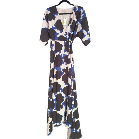 Anthropologie Hutch Geo Abstract Wrap Maxi Dress size M, Black Blue | NEW $190 - Picture 3 of 5